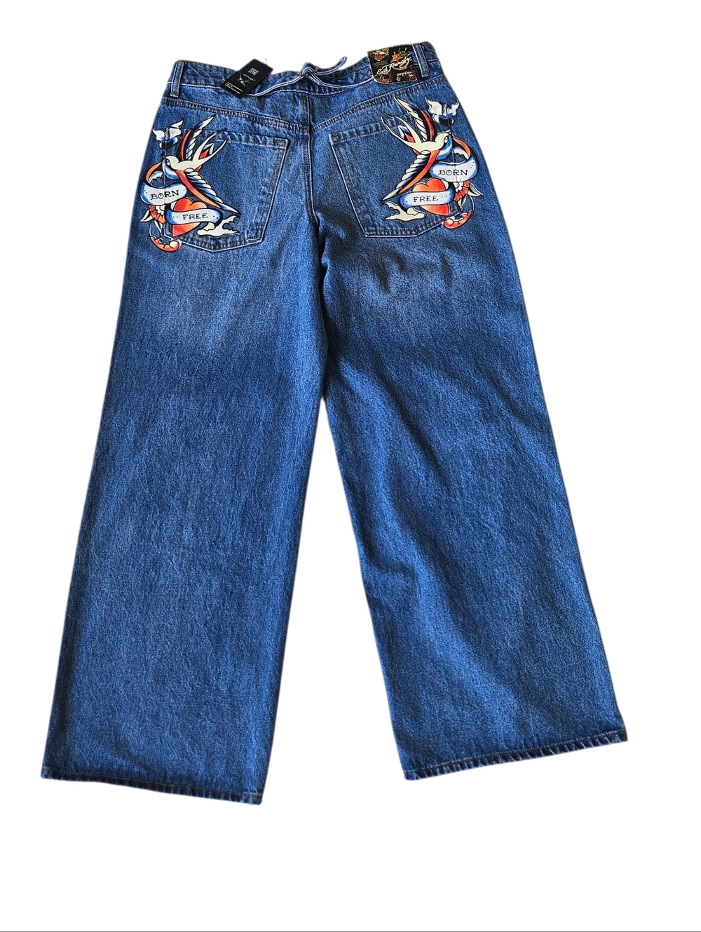 Ed Hardy Women’s Loose Fit Jeans  Blue Graphic Print Denim Size 30